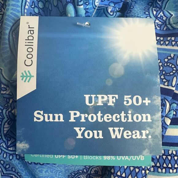 Coolibar Oceanside Tunic UPF 50+ Sun Protection Blue Mosaic Print Dress sz M NWT - Picture 7 of 13